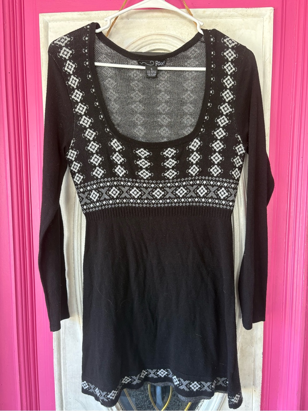 RXB Black Mini Dress with White Fair Isle Pattern